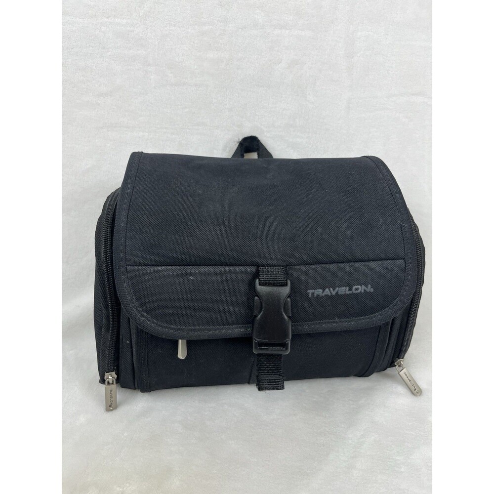 Travelon Hanging  Black Toiletry Makeup/ Cosmetics Travel Bag Fold Out Case